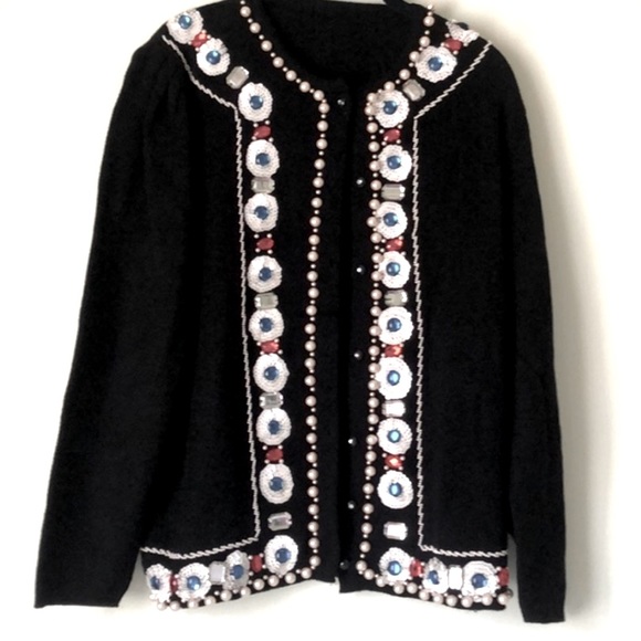 Sweaters - Sequin & Pearl Embellished Cardigan